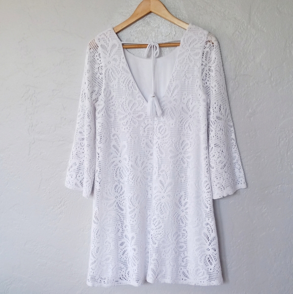 Lilly Pulitzer Foley Dress Resort White Whirlpool Knit Lace A-Line Swing Dress L - Picture 4 of 12